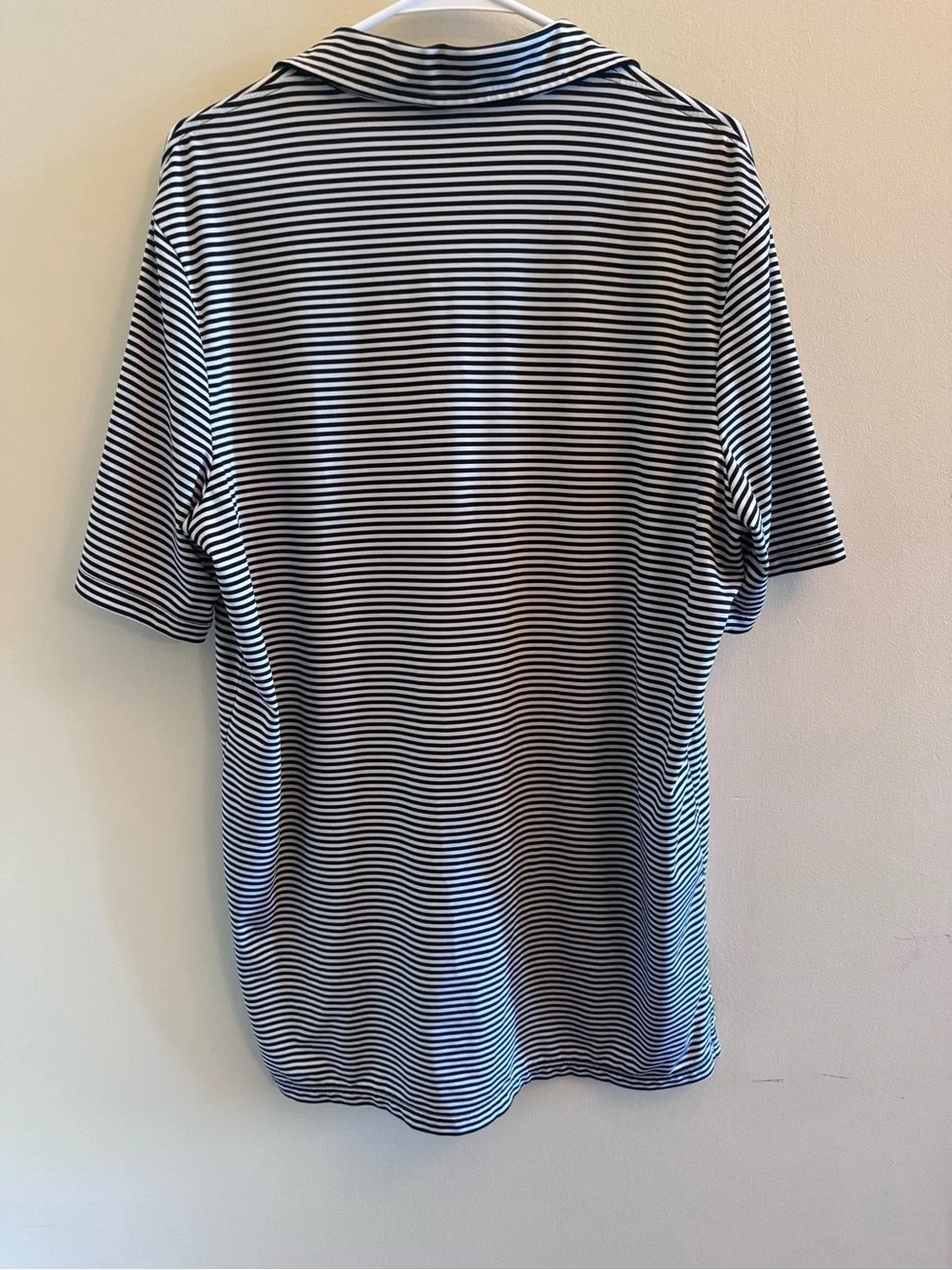 RLX Ralph Lauren Men’s Large Golf Polo Black White Striped Stretch Performance